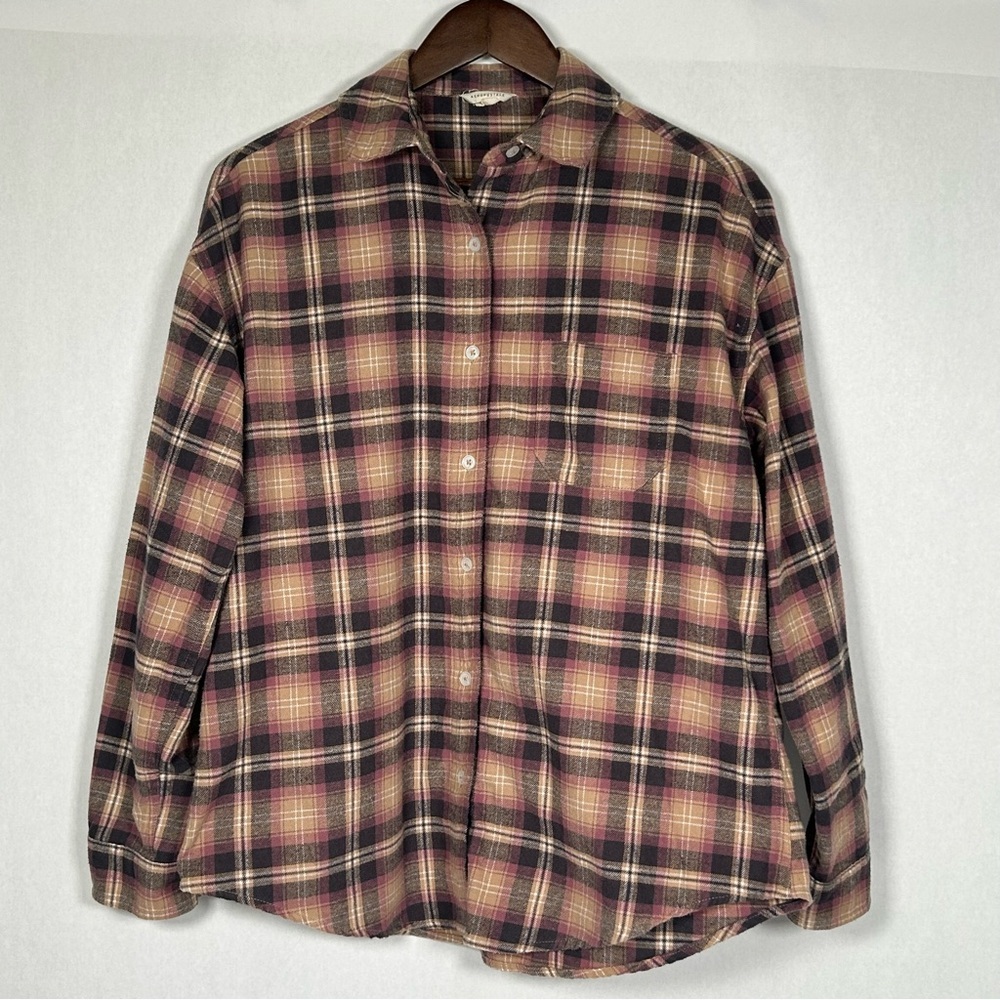 Aeropostale Tan Lavender Black Womens Plaid Flannel Shirt